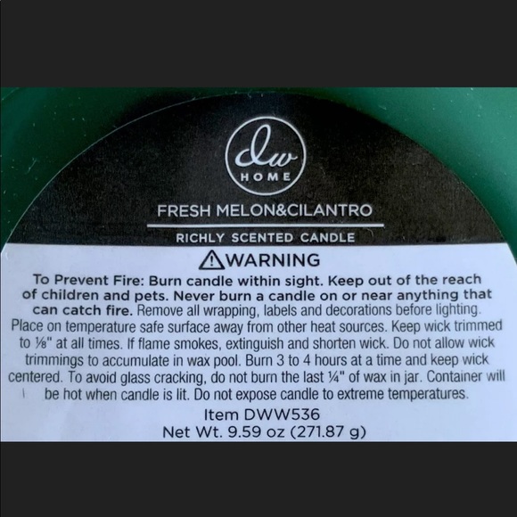 DW HOME CANDLE FRESH MELON CILANTRO WOOD WICK NEW SOYWAX - Picture 3 of 3